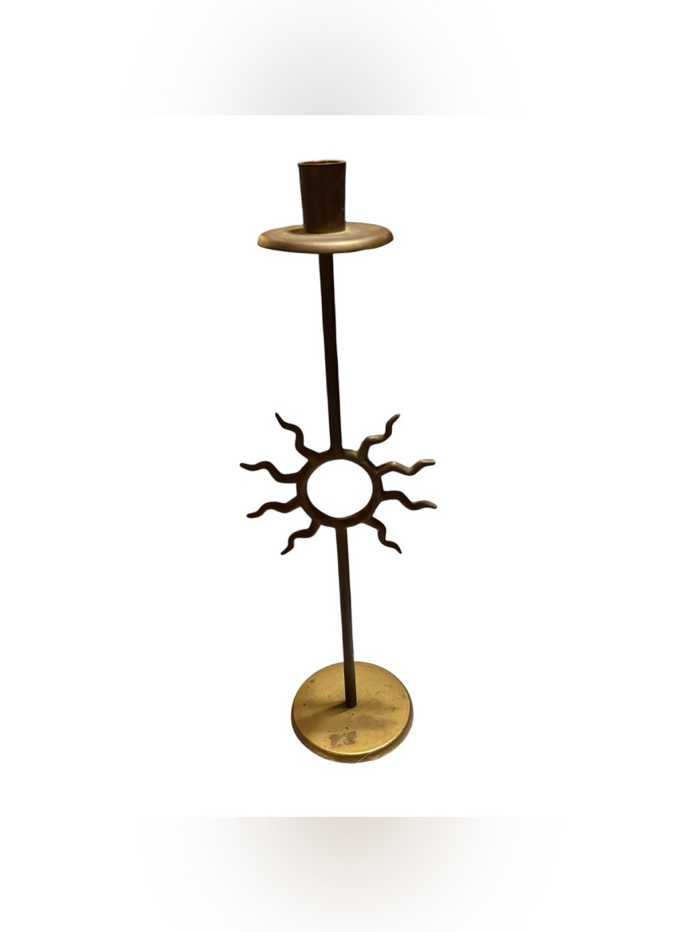 Vintage Brass Sun Motif Candle Stick Holder 16.5in
